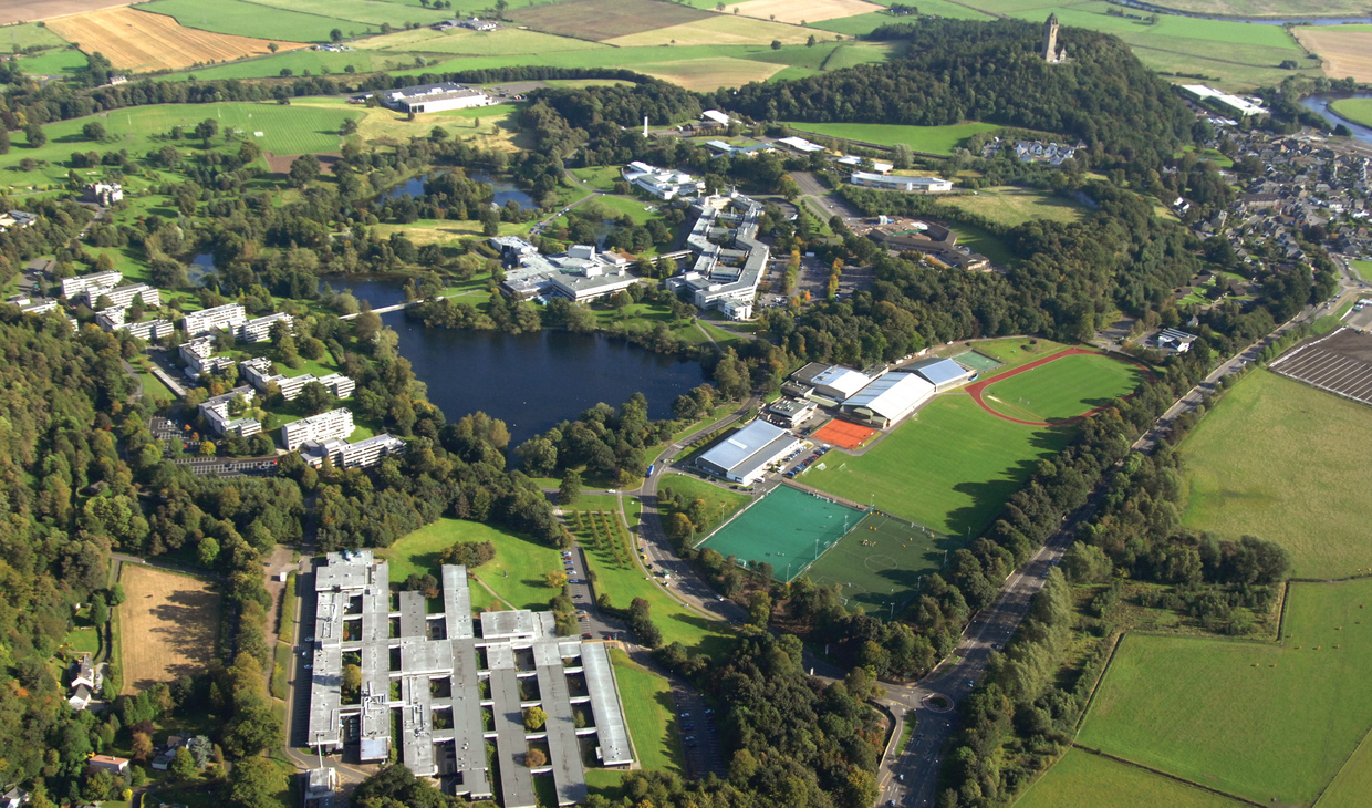 An aerial view of the University of Stirling campus