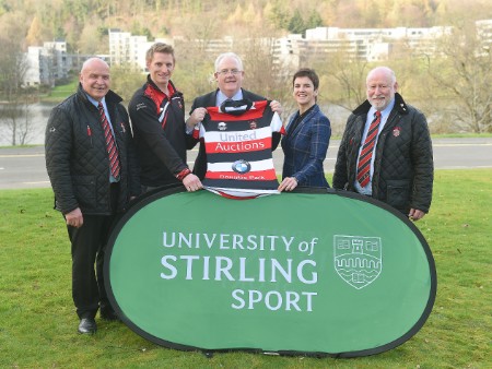 Professor Gerry McCormac and Cathy Gallagher with Stirling County Rugby Club representatitves
