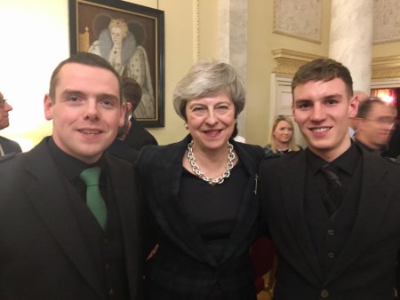 Cameron Main (far right) with Douglas Ross MP and Prime Minister, Theresa May