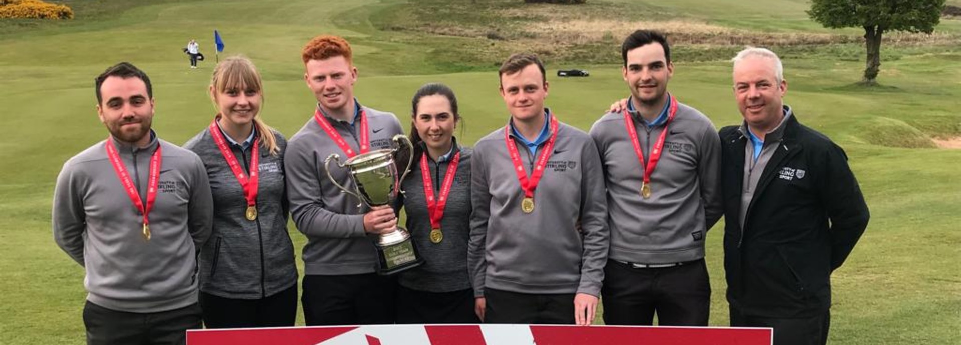 The winning University of Stirling golf team with the BUCS Championship trophy