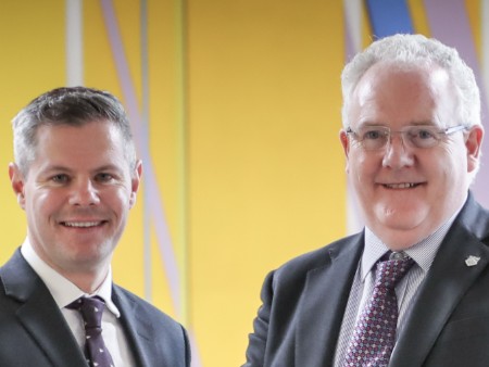 Derek Mackay MSP, Cabinet Secretary for Finance, Economy and Fair Work, with Professor Gerry McCormac, Principal of the University of Stirling