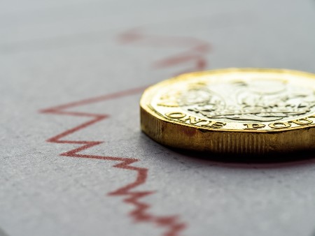 Pound coin lying on an economic graph.
