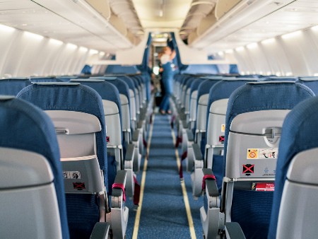 Empty airplane cabin interior
