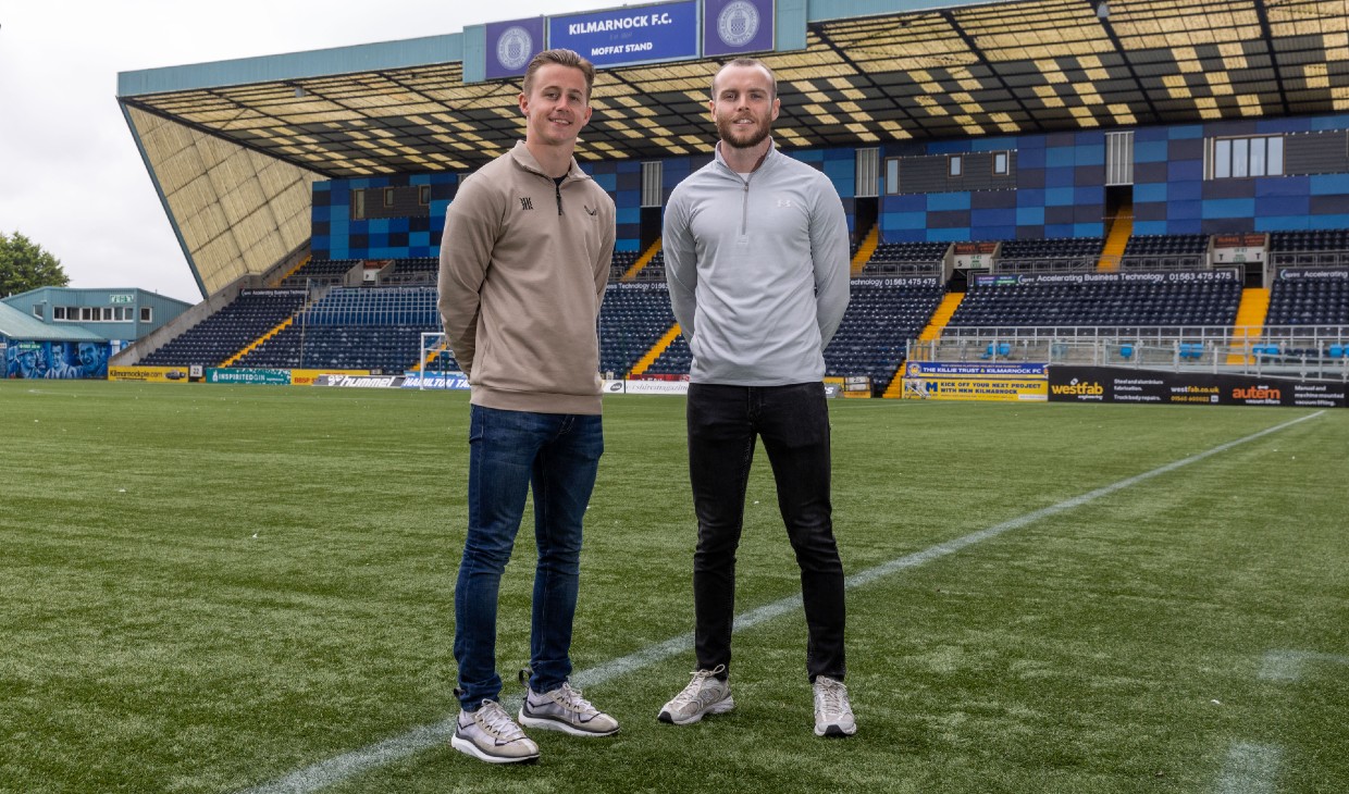Wellbeing Coaches Bradley Fullarton and Louis Kerr on the pitch at Kilmarnock Football Club